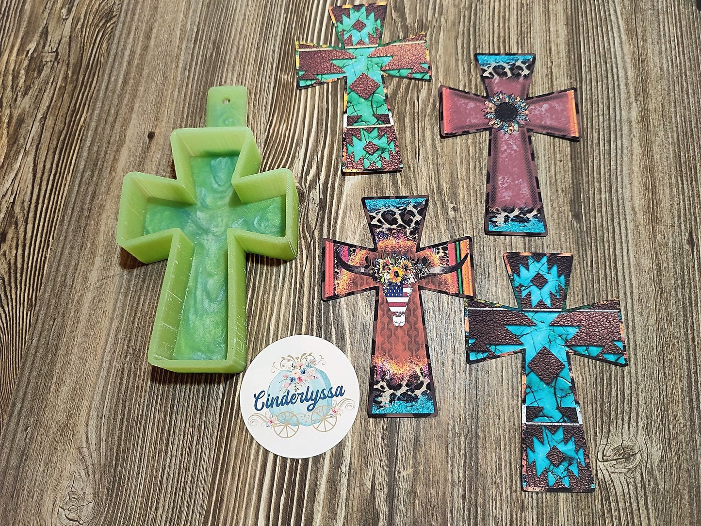 Cross: Western, Sunflower, Serape, Stained Glass Flowers With Multiple Insert Option for Silicone Mold, Aroma Bead Molds, Car Freshener Mold