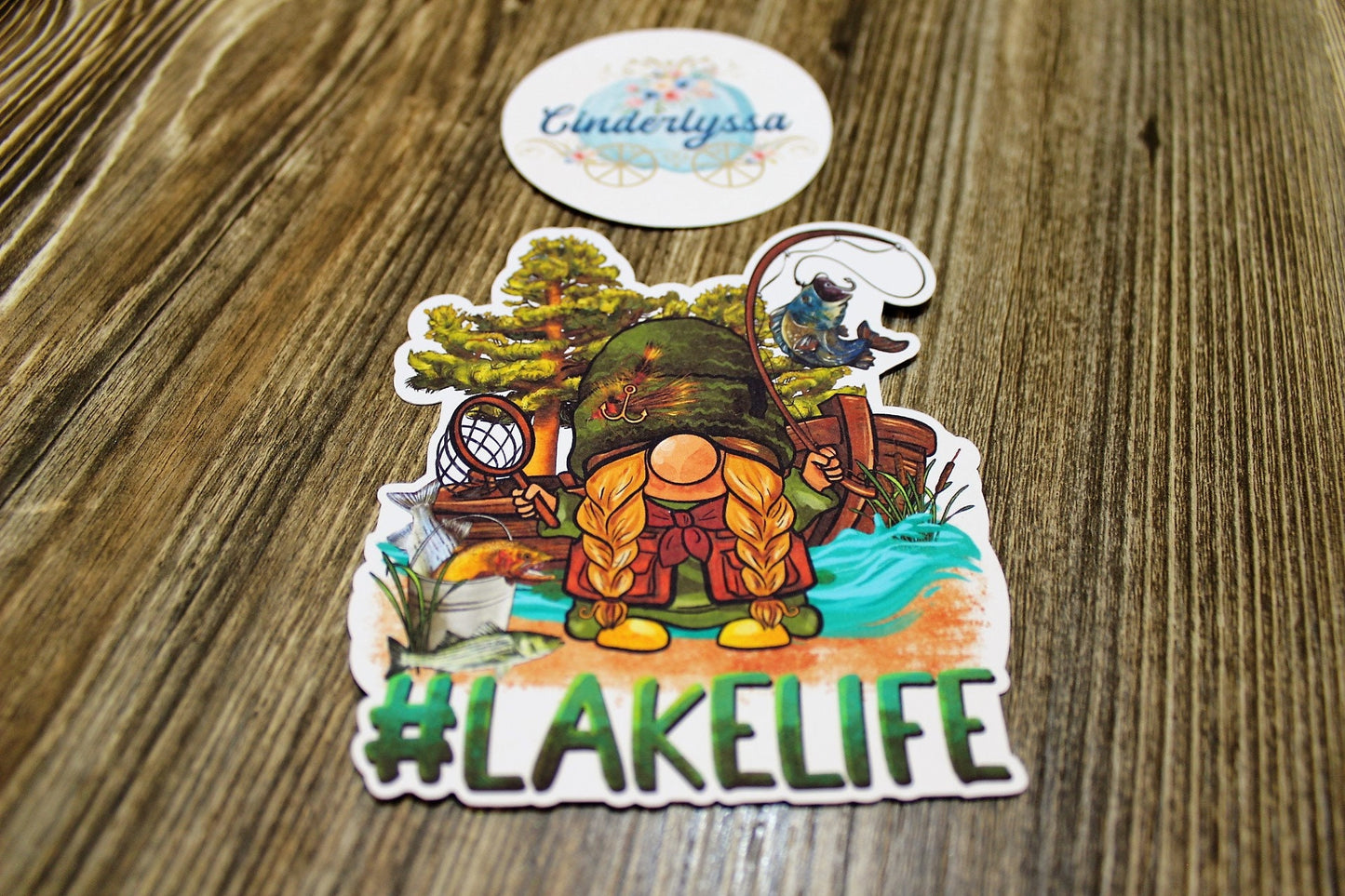 Lake Life Girl Gnome: Fishing with boat and pole Silicone Mold, Aroma Bead Molds, Car Freshener Mold, Premium Cardstock Images