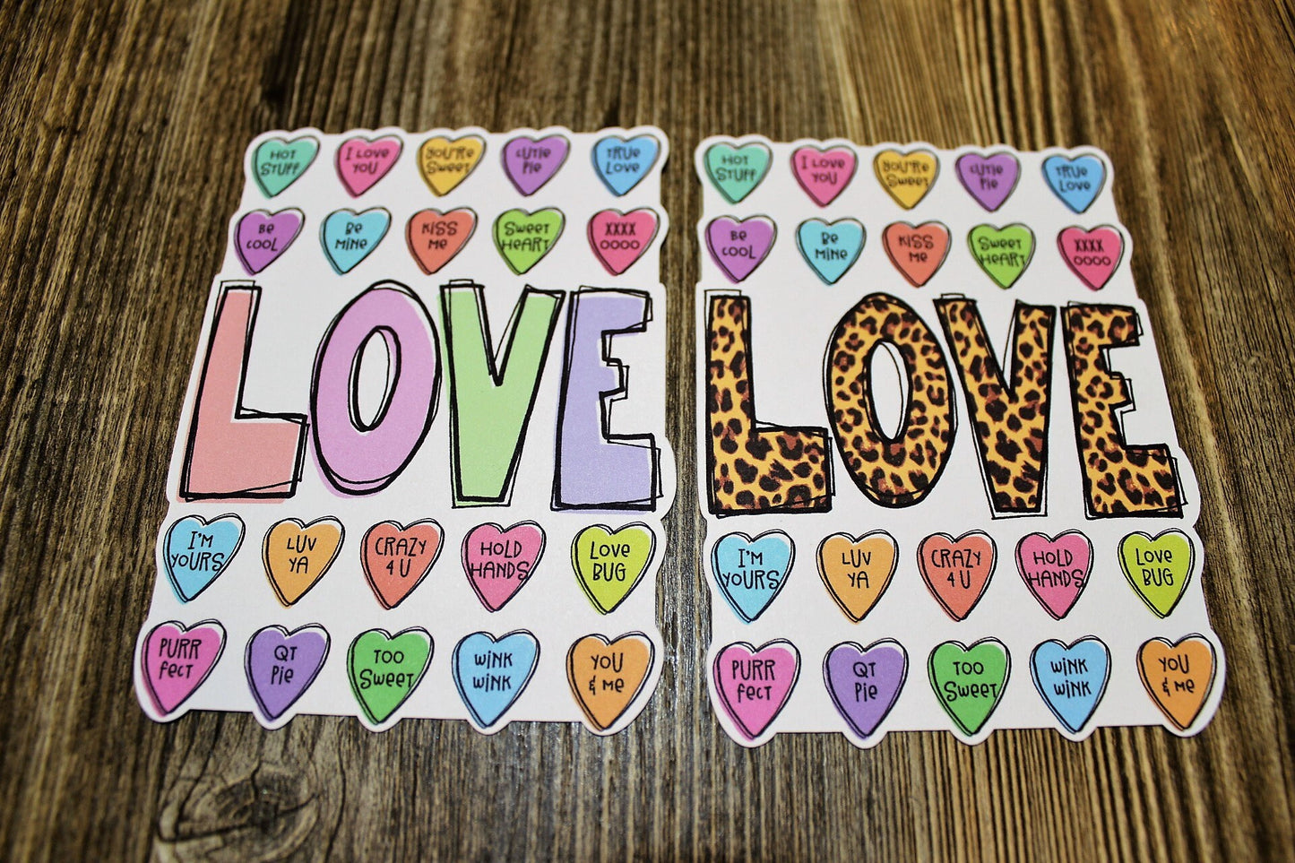 Love with Candy Valentine Hearts: Pastel and Leopard Print Silicone Mold, Aroma Bead Molds, Car Freshener Mold, Premium Cardstock Images