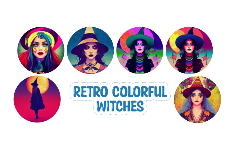 3 inch Round Retro Colorful Witches Cardstock Only for freshies -NO MOLD for Aroma Bead Molds, Car Freshener, Premium Cardstock Images