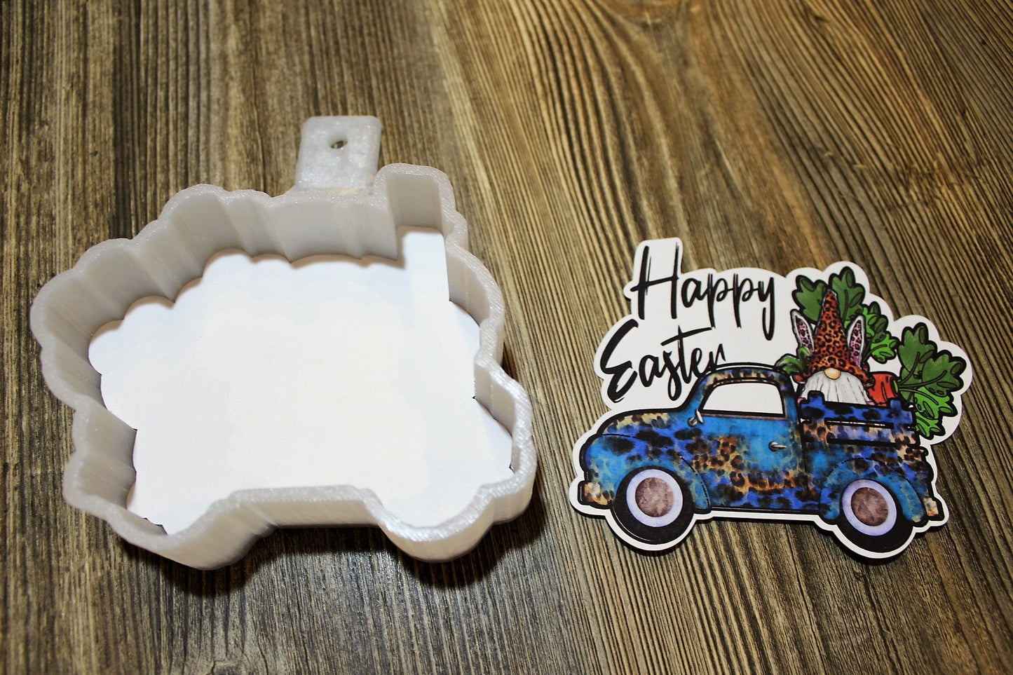 Blue Truck: Happy Easter Bunny Gnome with Carrots Silicone Mold, Aroma Bead Molds, Car Freshener Mold, Premium Cardstock Images