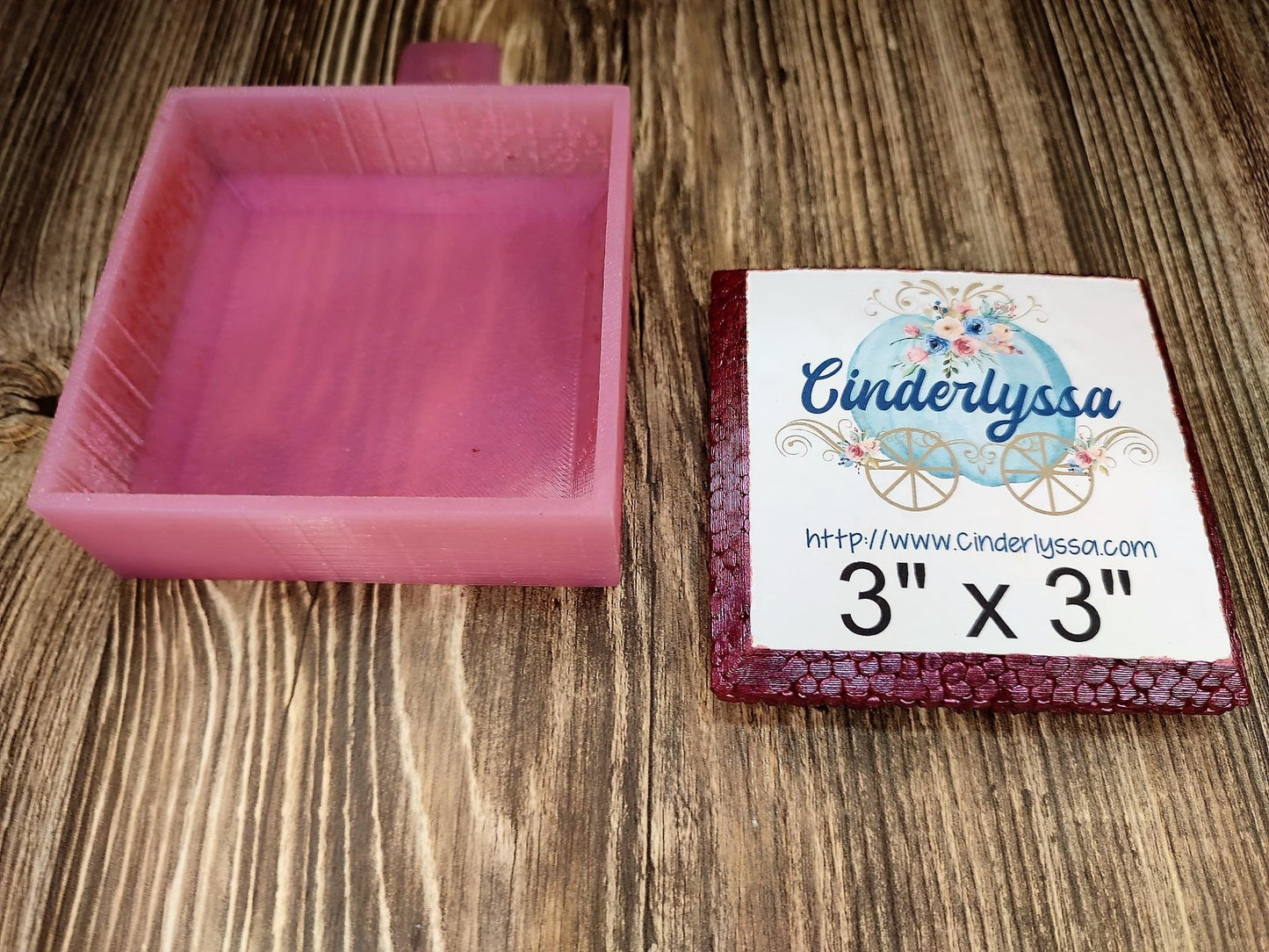 3 inch Square: Barbie Pink Convertible Theme Cardstock/Picture With Beveled Edge Silicone Mold, Aroma Bead Molds, Car Freshener Mold