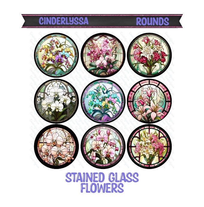 3 inch Round Flowers Stained Glass Cardstock Only for freshies -NO MOLD: for Aroma Bead Molds, Car Freshener, Premium Cardstock Images