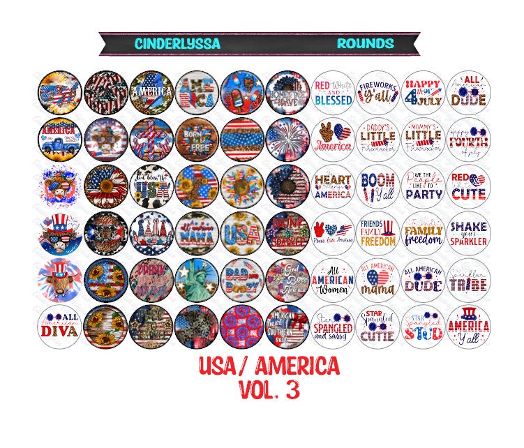 3 inch Round USA/America Vol. 3 Cardstock Only for freshies - NO MOLD: for Aroma Bead Molds, Car Freshener, Premium Cardstock Images