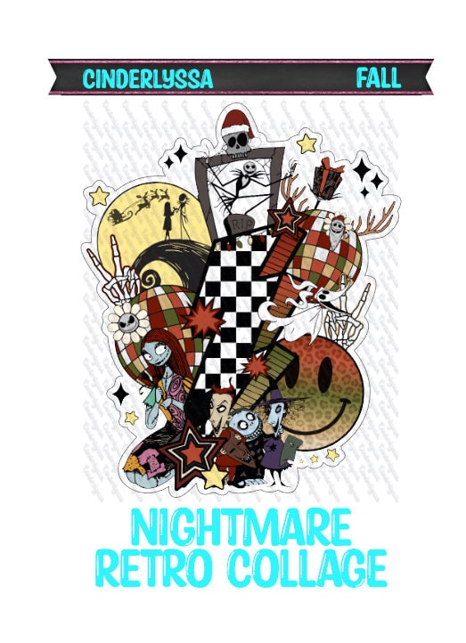 Nightmare Retro Collage: Disco Ball, Smiley, Bolt, Zero, Sally, Jack Silicone Mold, Aroma Bead Molds, Car Freshener Mold, Premium Cardstock