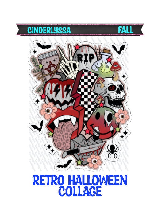 Retro Halloween Collage: RIP, Skull, Knife, Vampire, Spider Silicone Mold, Aroma Bead Molds, Car Freshener Mold, Premium Cardstock Freshies