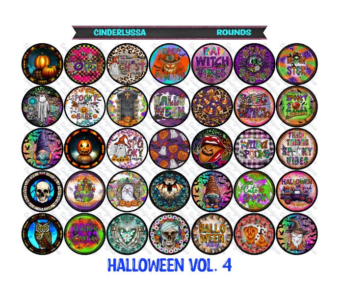 3 inch Round Halloween Vol. 4: Cardstock Only for car freshies - NO MOLD for Aroma Bead Molds, Car Freshener, Premium Cardstock Images