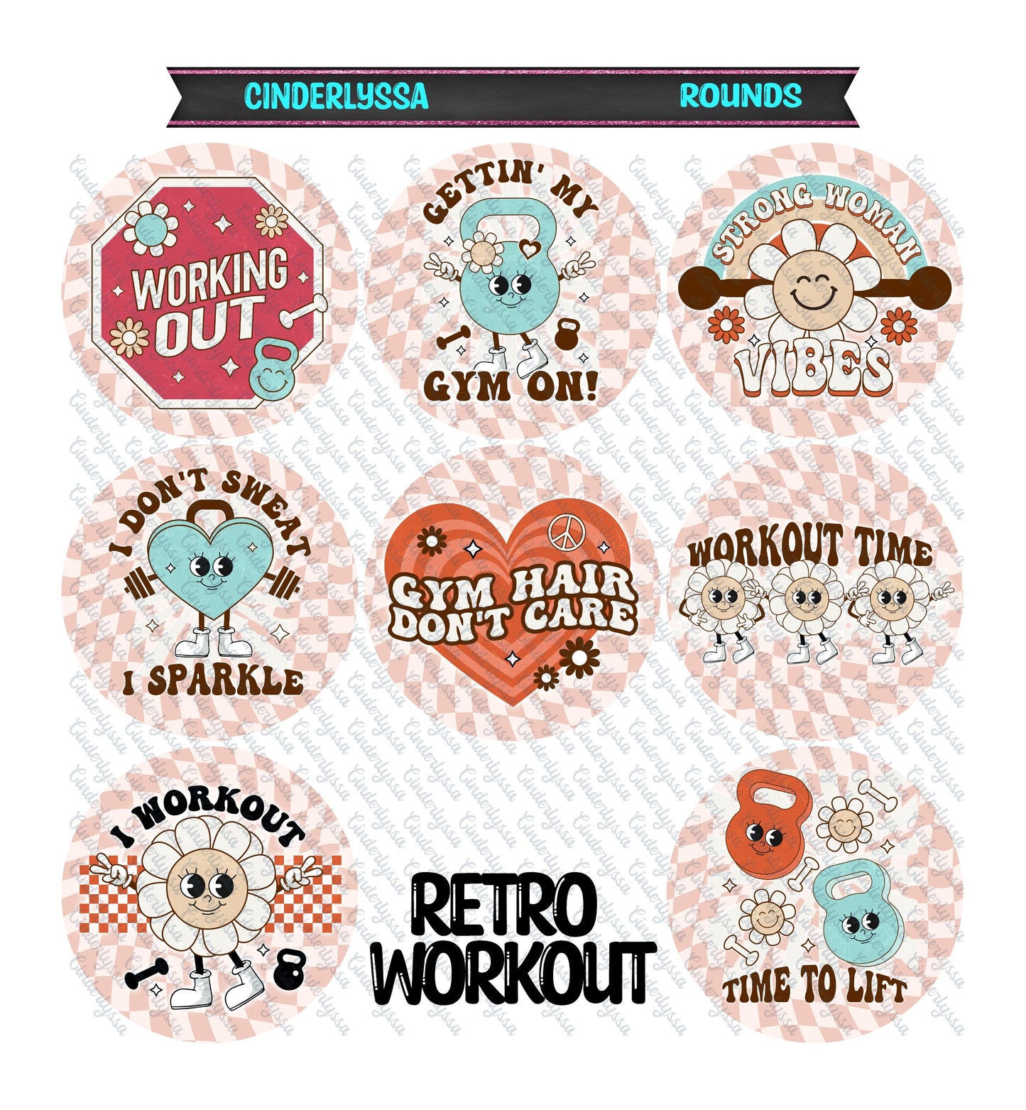 3 inch Round Retro Workout Cardstock Only for freshies -NO MOLD: Silicone Mold, for Aroma Bead Molds, Car Freshener, Premium Cardstock Image