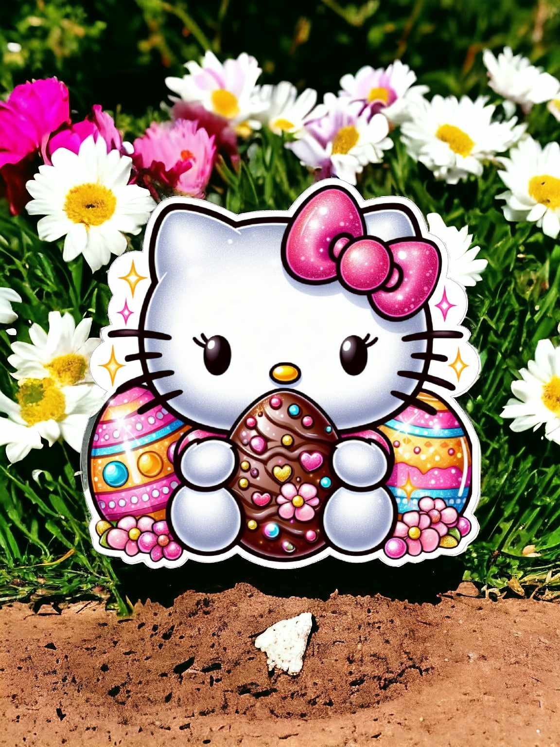 Hello Kitty with Easter Eggs Silicone Mold, Aroma Bead Molds, Car Freshener Mold, Premium Cardstock Images