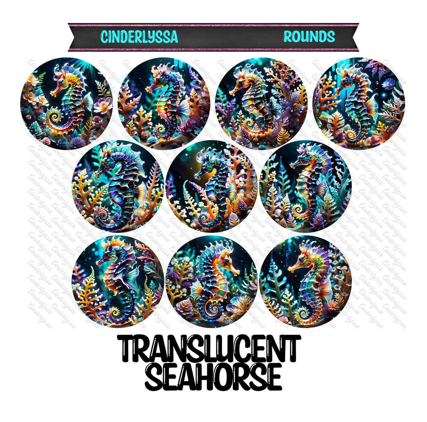 2 inch Round Translucent Seahorse Cardstock Only for freshies: Silicone Mold, Car Freshener, Premium Cardstock Images-NO MOLD
