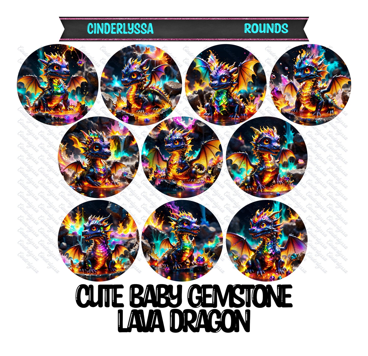 3 inch Round Cute Baby Gemstone Lava Dragon Cardstock Only for freshies -NO MOLD: Aroma Bead Molds, Premium Cardstock Image