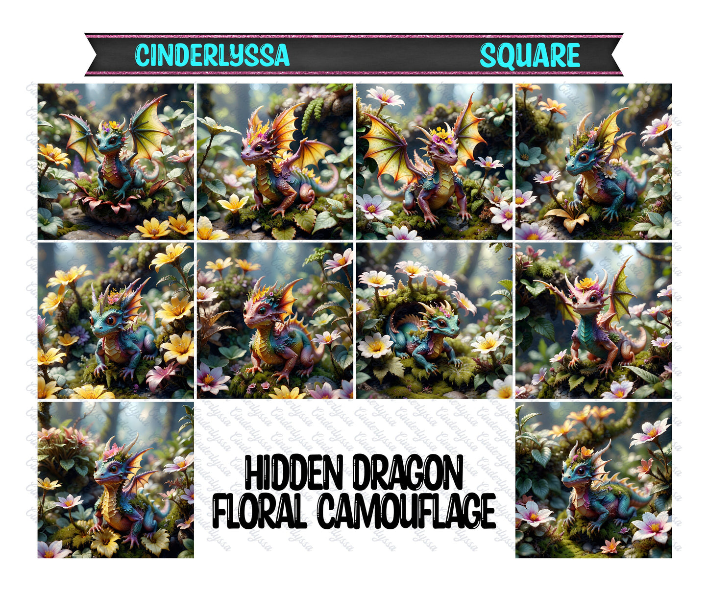 3 inch Square Hidden Dragon Floral Camouflage Cardstock Only for freshies -NO MOLD: Car Freshener, Premium Cardstock Image