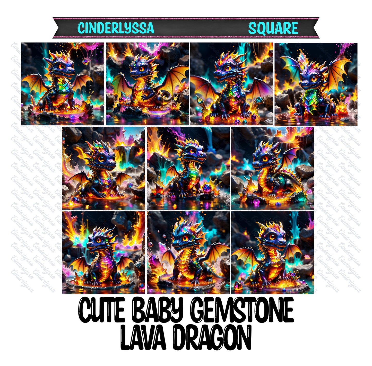 3 inch Square Cute Baby Gemstone Lava Dragon Cardstock Only for freshies -NO MOLD: Car Freshener, Premium Cardstock Image