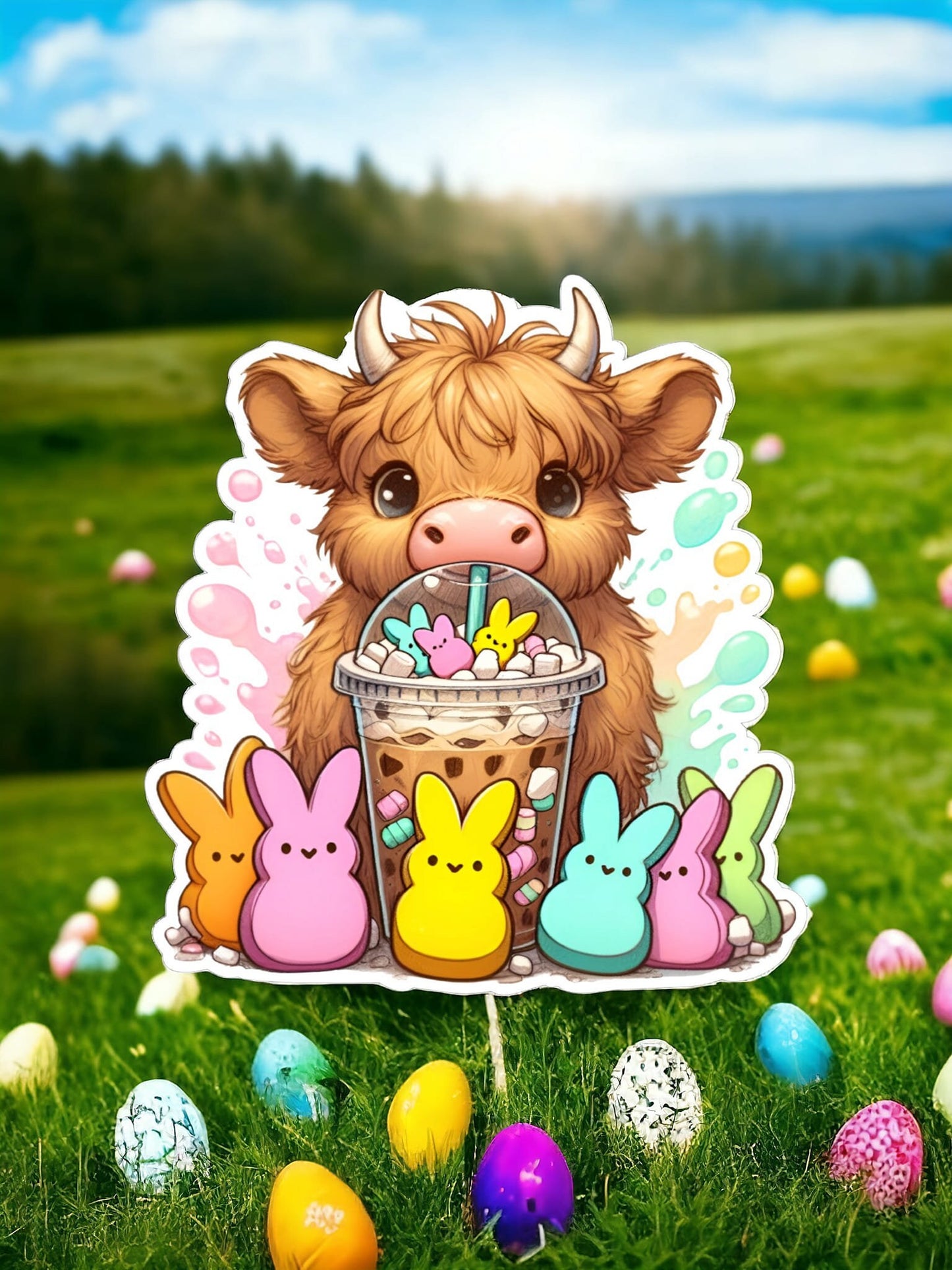 Peeps Highland Cow with Iced Coffee Silicone Mold, Aroma Bead Molds, Car Freshener Mold, Premium Cardstock Images