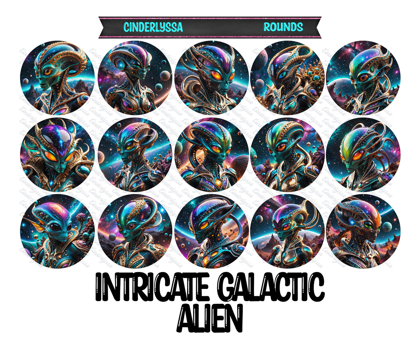 2 inch Round Intricate Galactic Alien Cardstock Only for freshies: Car Freshener, Premium Cardstock Images-NO MOLD