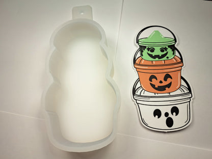 Stack of Halloween Buckets: Ghost, Witch & Pumpkin- Happy Meal Cardstock Silicone Mold, Aroma Bead Molds, Premium Cardstock Images