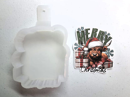 Merry Christmas Cow With Presents Cardstock Silicone Mold, Aroma Bead Molds