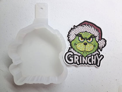 Grinchy: Mean One Face in Red Santa Hat Cardstock Silicone Mold, Aroma Bead Molds, Car Freshies, Premium Cardstock Images