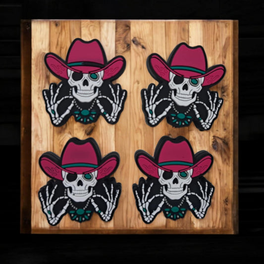 Skellie in Pink Cowboy Hat Wearing Turquoise Necklace Silicone Focal Bead