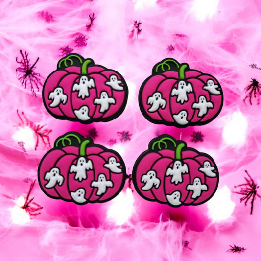 Pumpkin: Hot Pink with White Ghosts Silicone Focal Bead