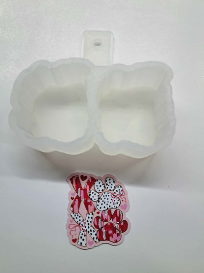 VENT CLIP: XOXO Paw Print Valentine Two Cavity Small Vent Clip Size Cardstock Silicone Mold, Aroma Bead Molds, Premium Cardstock Images