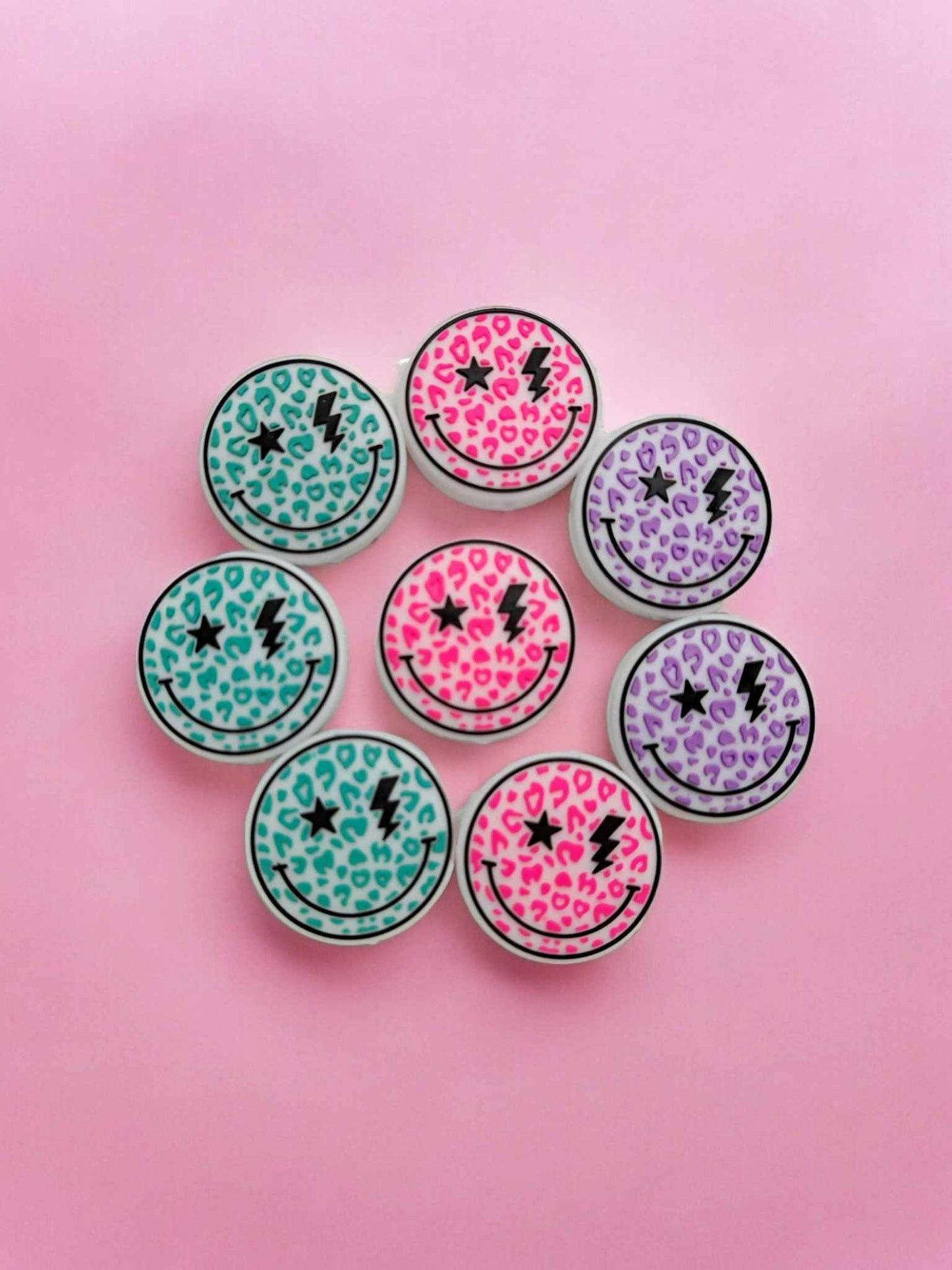Smiley Face Leopard Print Silicone Focal Bead - 0784