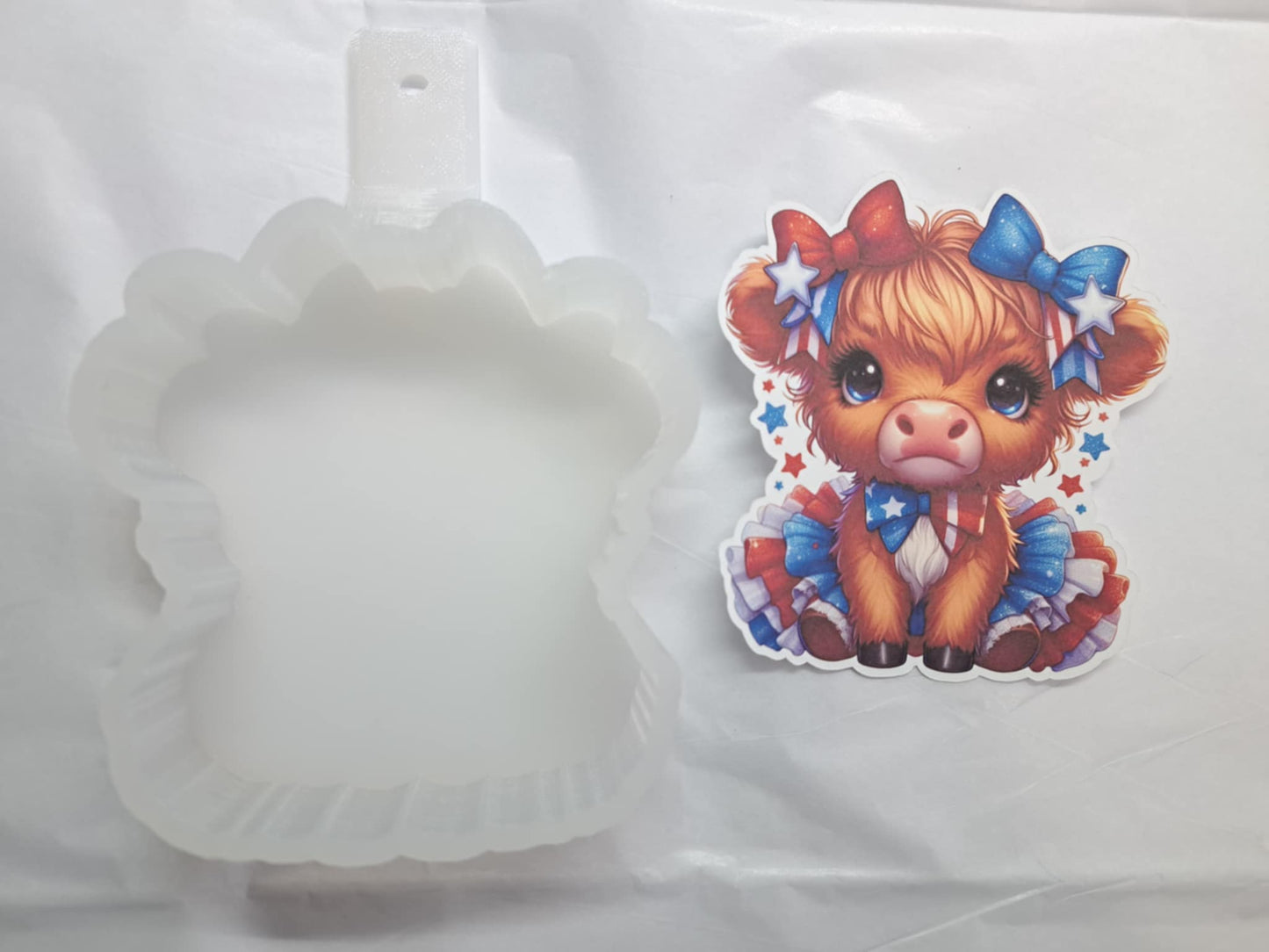 July 4th Red White Blue Highland Cow Girl: American Flag Cardstock Silicone Mold, Aroma Bead Molds, Premium Cardstock Images