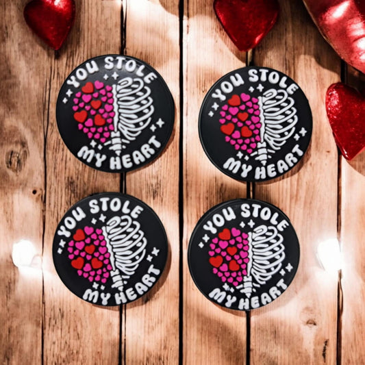 You Stole My Heart: Ribcage with Hearts Black Round Silicone Focal Bead