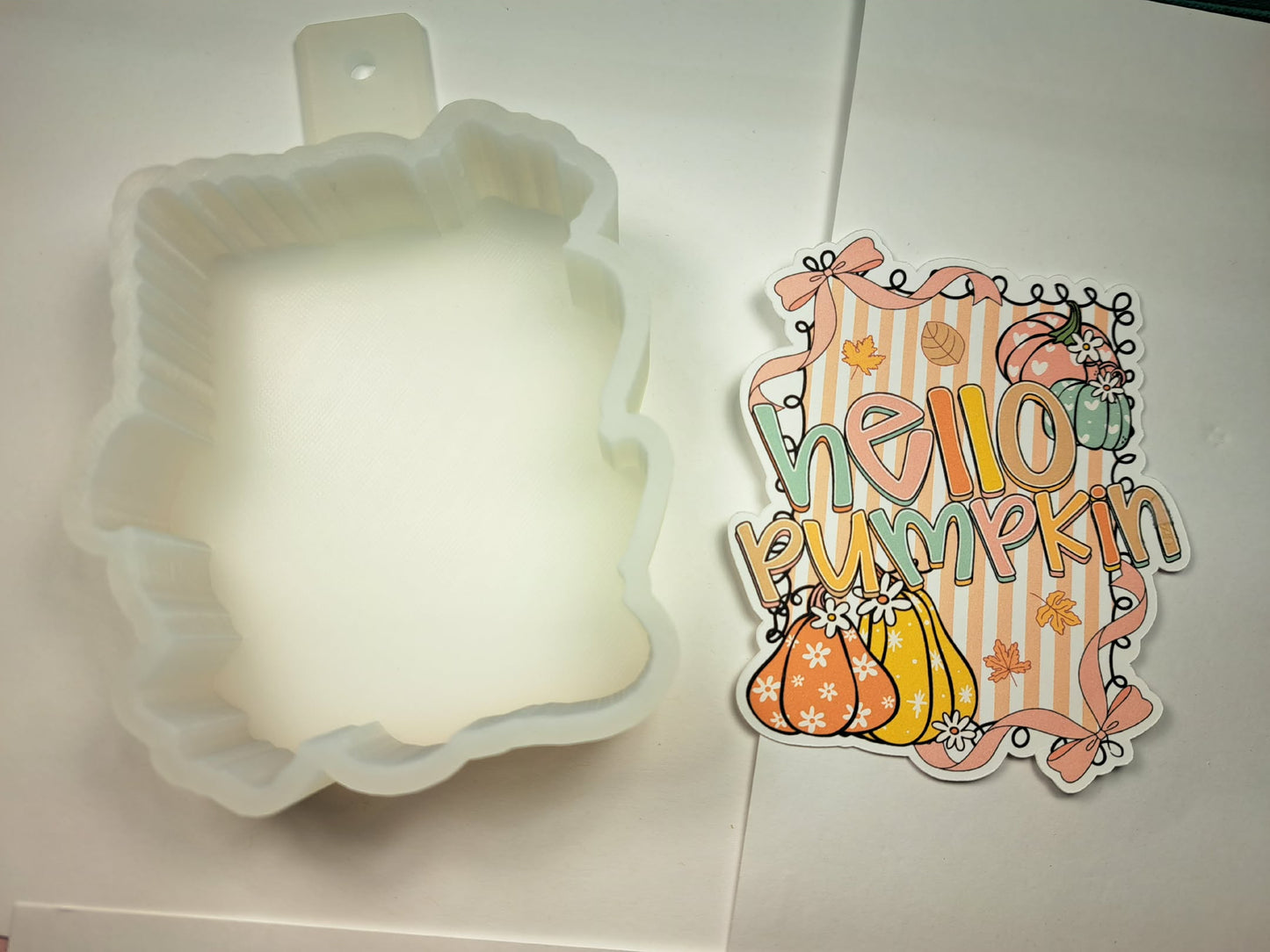 Hello Pumpkin Coquette Bow Cardstock Silicone Mold, Aroma Bead Molds, Premium Cardstock Images