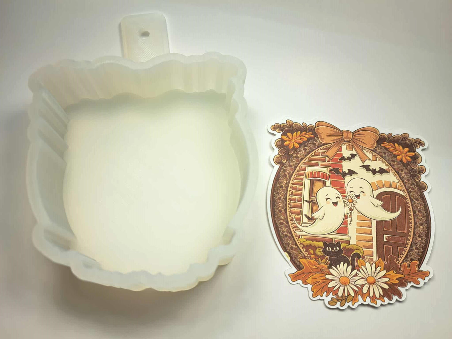 Autumn Ghostly Couple Cardstock Silicone Mold, Aroma Bead Molds, Car Freshies, Premium Cardstock Images