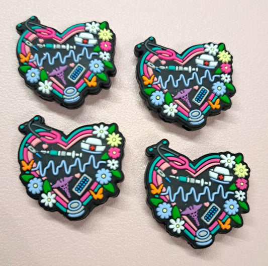 Nursing Heart Stethoscope with Flowers/Life Line Colorful Silicone Focal Bead