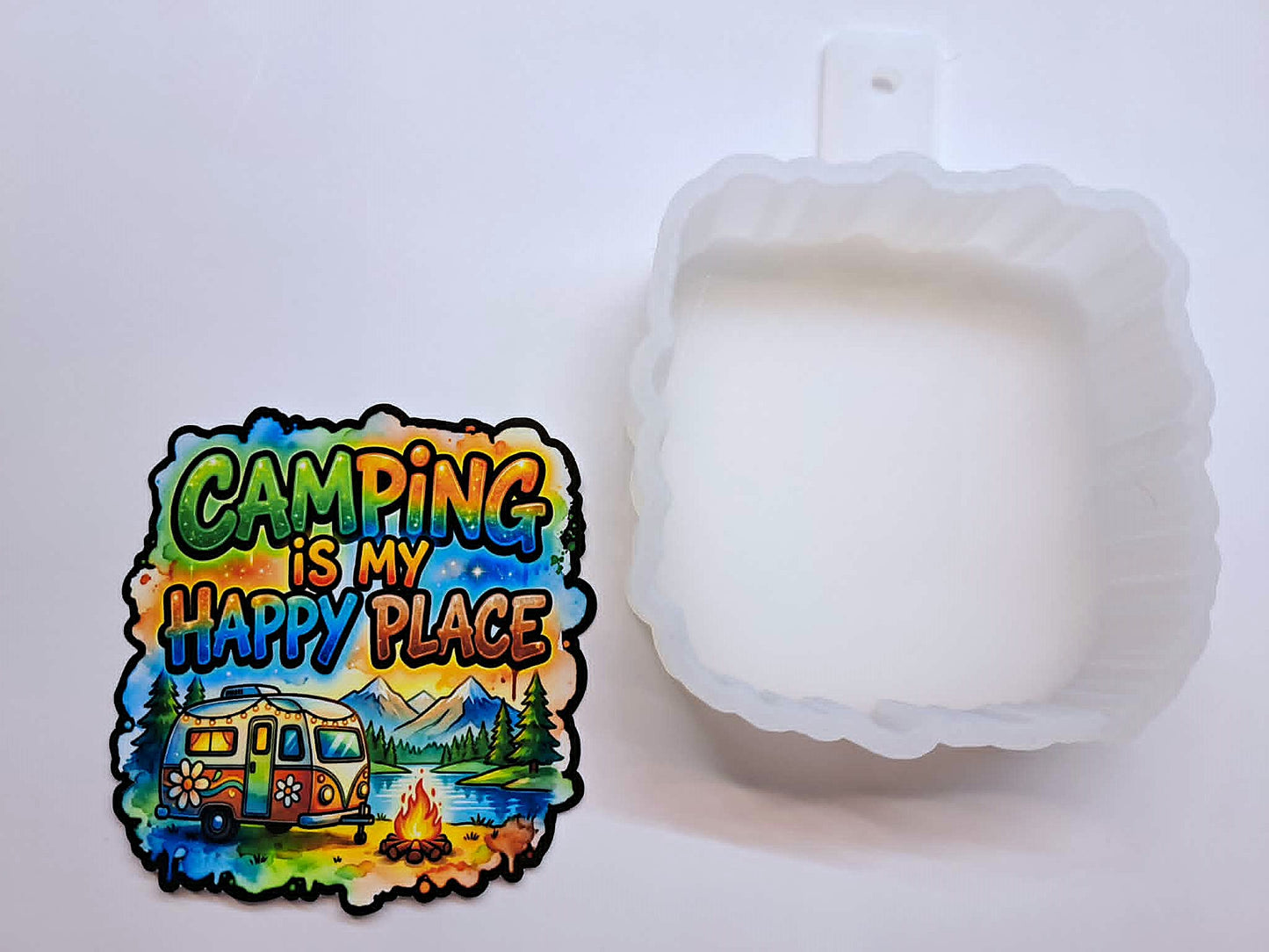 Camping Is My Happy Place Cardstock Silicone Mold, Aroma Bead Molds, Premium Cardstock Images