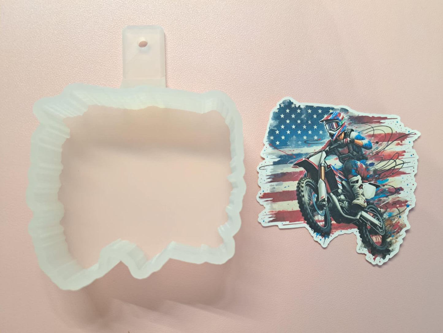 Motocross Rider On Dirt Bike With American Flag Cardstock Silicone Mold, Aroma Bead Molds, Car freshies, Premium Cardstock Images