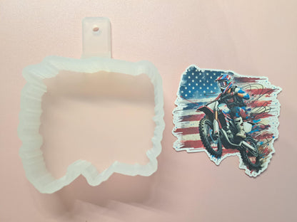 Motocross Rider On Dirt Bike With American Flag Cardstock Silicone Mold, Aroma Bead Molds, Car freshies, Premium Cardstock Images