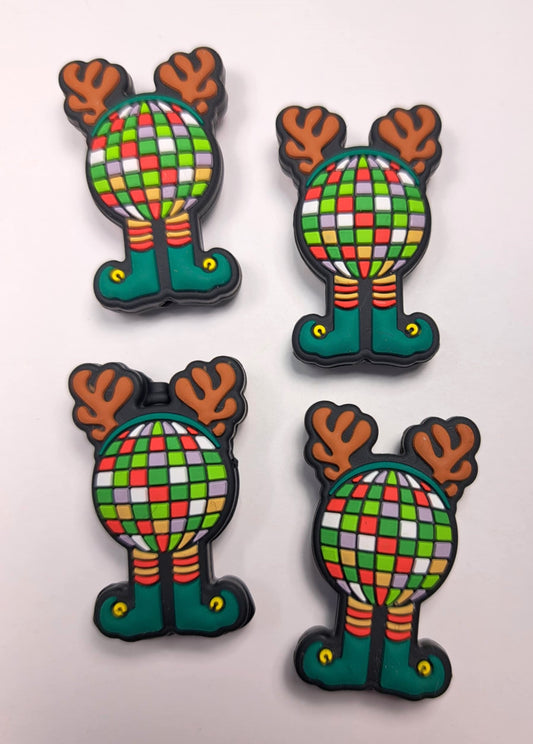 Disco Ball with Reindeer Ears and Elf Legs (Christmas) Silicone Focal Bead