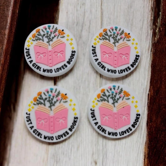 Just A Girl Who Loves Books - Open Book with Flowers Silicone Focal Bead