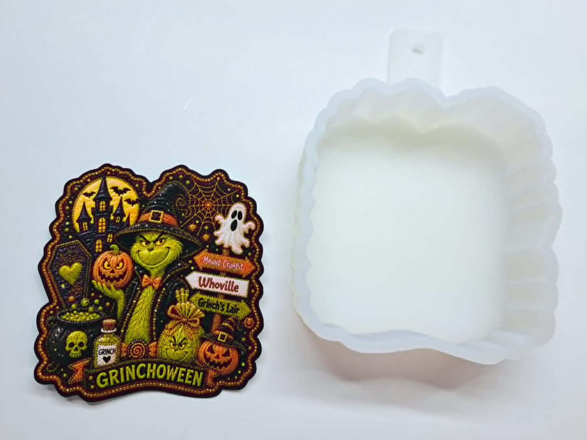 Grinchoween Mean One Cardstock Silicone Mold, Aroma Bead Molds, Car Freshies, Premium Cardstock Images