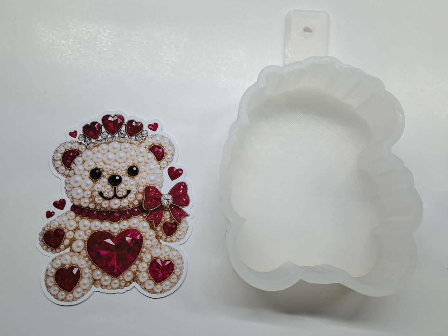 Tiara Teddy Bear Ruby & Pearl Cardstock Silicone Mold, Aroma Bead Molds, Premium Cardstock Images