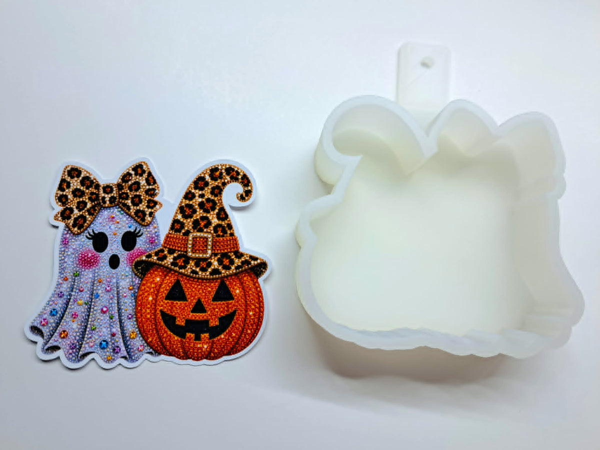 Rhinestone Halloween Ghost and Pumpkin Cardstock Silicone Mold, Aroma Bead Molds, Premium Cardstock Images