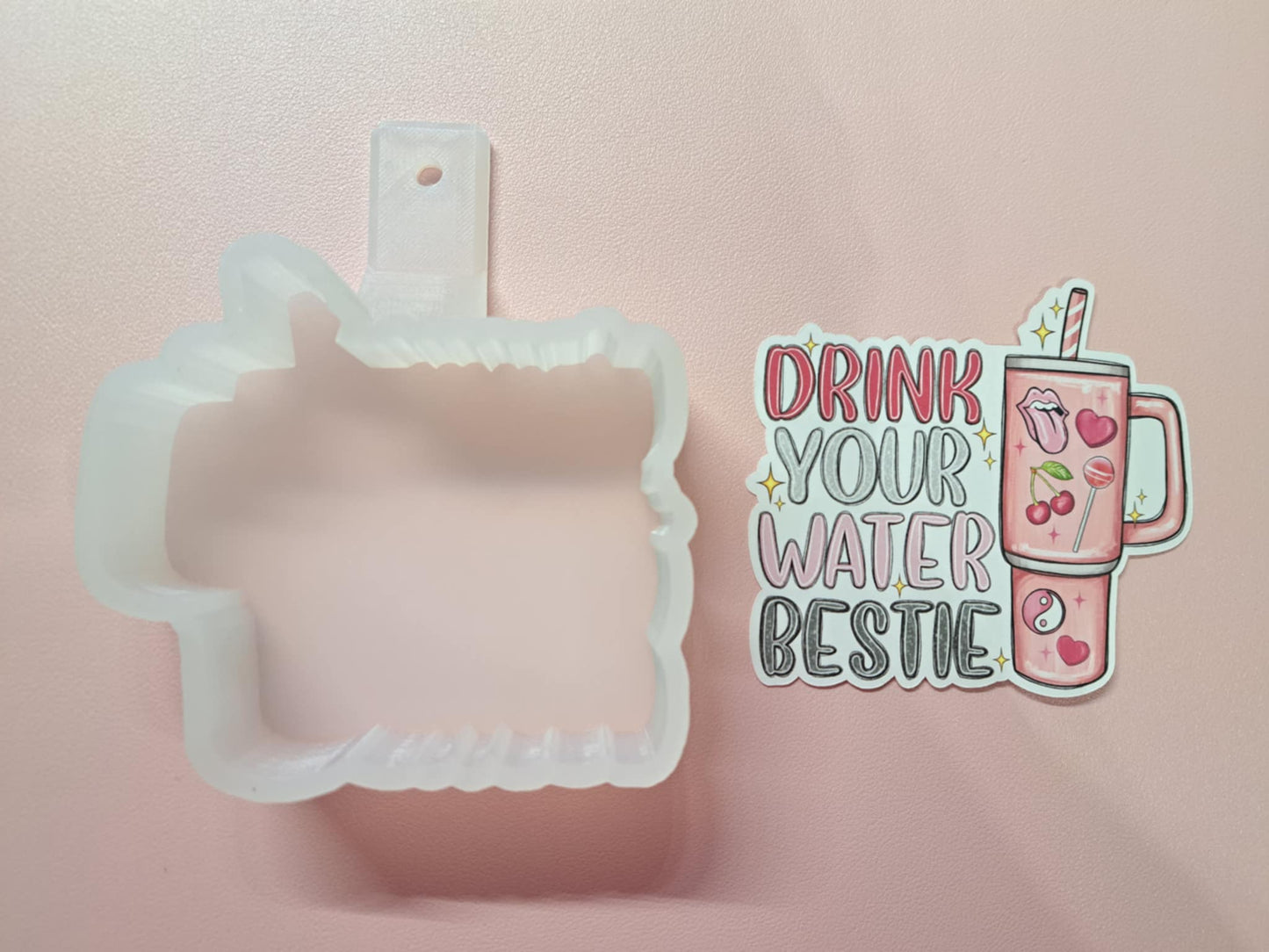 Drink Your Water Bestie Tumbler Cup Cardstock Silicone Mold, Aroma Bead Molds