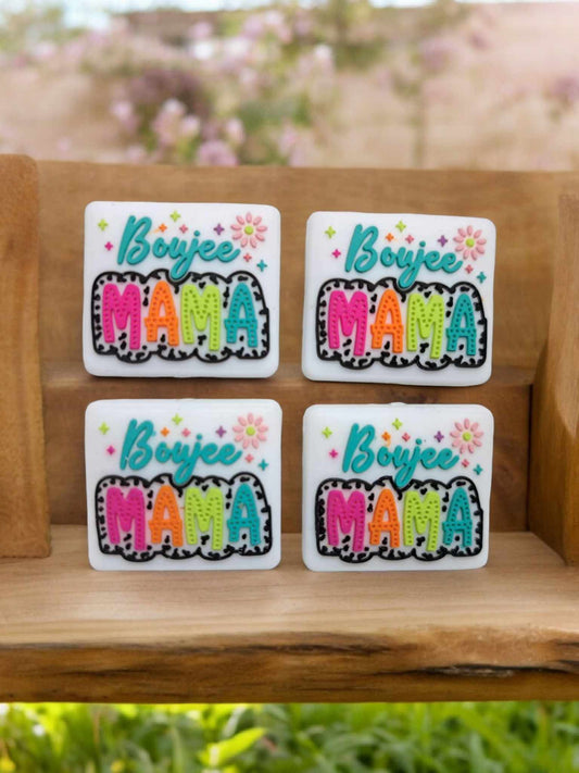 Boujee Mama Neon with Flowers Square Silicone Focal Bead - 1255