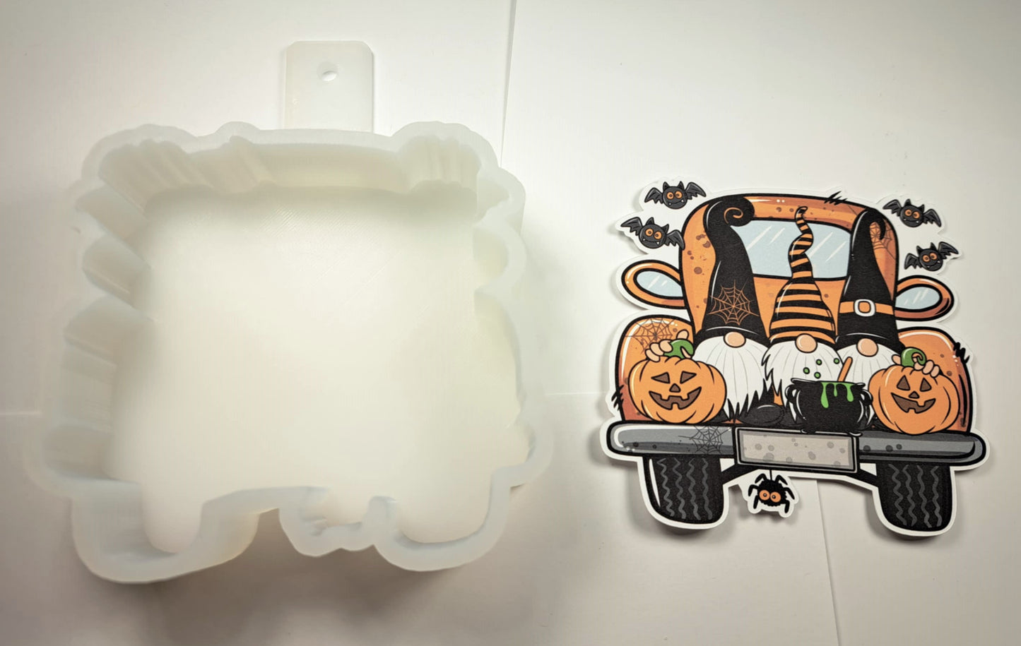Farm Truck with Gnomes, Pumpkins, Bats Halloween Cardstock Silicone Mold, Aroma Bead Molds, Premium Cardstock Images