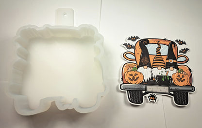Farm Truck with Gnomes, Pumpkins, Bats Halloween Cardstock Silicone Mold, Aroma Bead Molds, Premium Cardstock Images