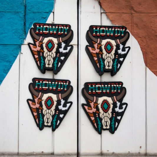 Howdy: Bull Skull with Lightning Bolts/Feathers Silicone Focal Bead