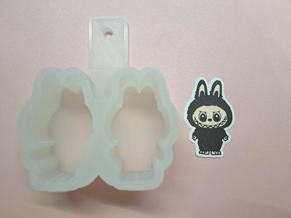 VENT CLIP: Labubu Standing Chibi Two Cavity Small Vent Clip Size Cardstock Silicone Mold, Aroma Bead Molds, Premium Cardstock Images