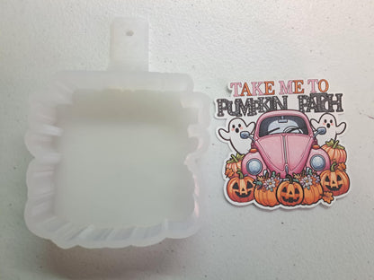 Take Me To The Pumpkin Patch Pink VW Halloween Cardstock Silicone Mold, Aroma Bead Molds, Car Freshies, Premium Cardstock Images