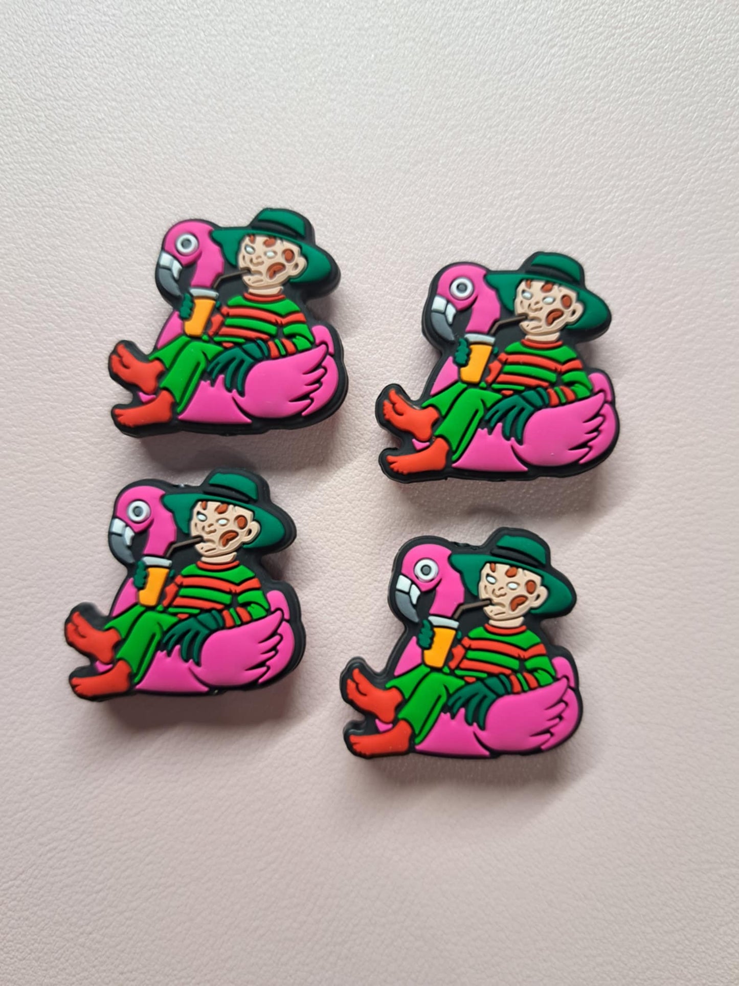 Freddy Horror Killer on Pink Pool Flamingo Floatie with Drink Silicone Focal Bead