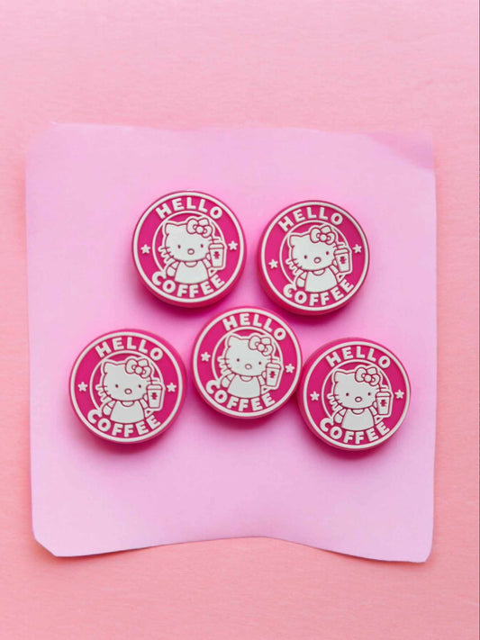 Hello Kitty: Hello Coffee Pink Round Starbucks Coffee Silicone Focal Bead - 0178