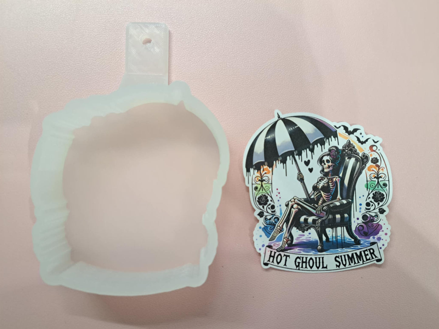 Hot Ghoul Summer: Skellie Girl on Beach with Umbrella & Chair for Cardstock Silicone Mold, Aroma Bead Molds, Premium Cardstock Images