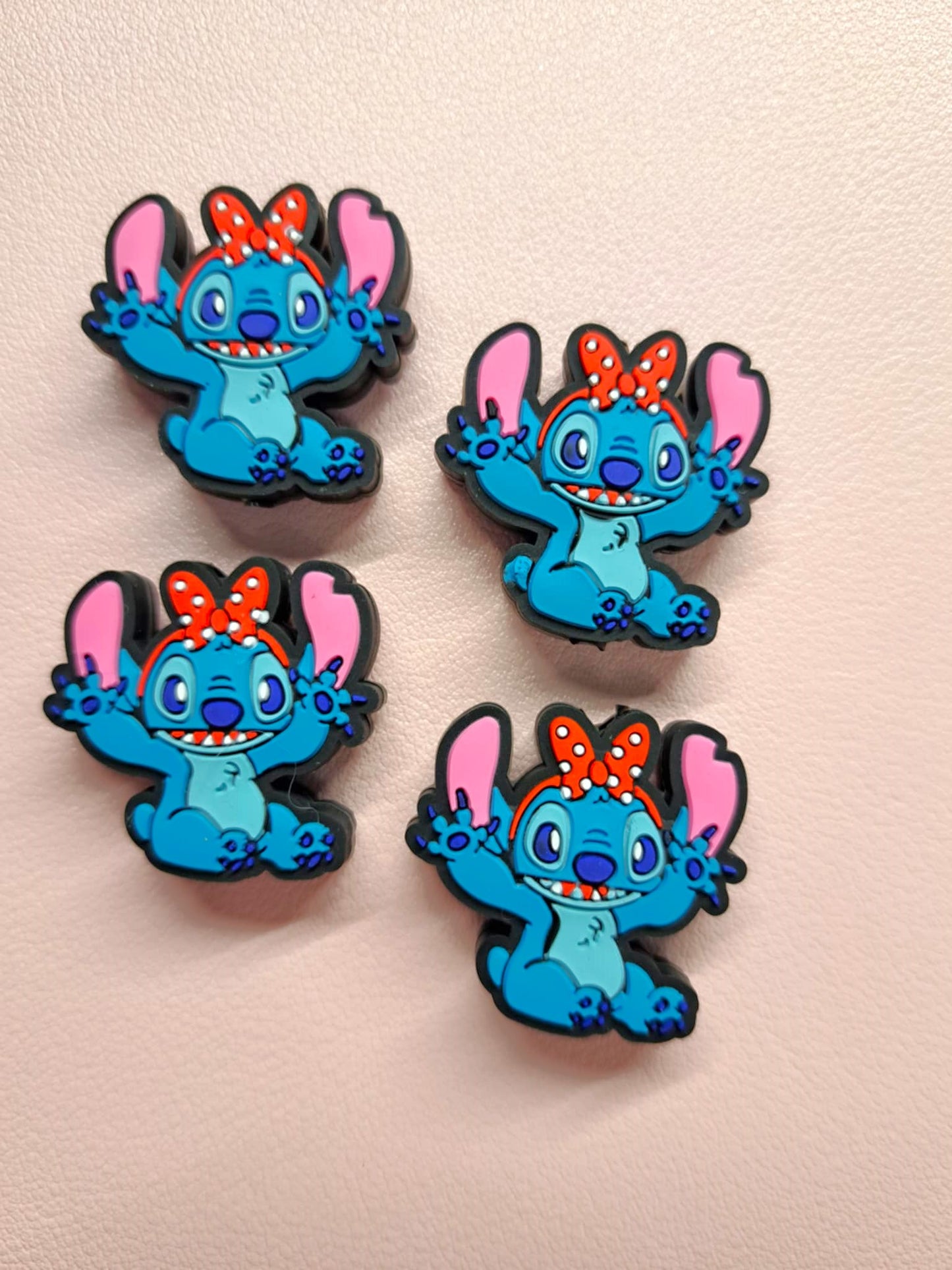 Stitch/Blue Alien with Red/White Polka Dot Hair Bow Full Body Silicone Focal Bead